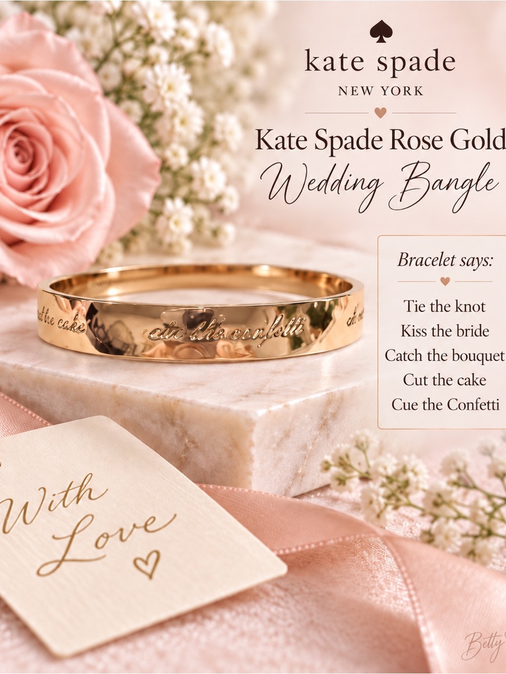 Kate Spade Rose Gold Wedding Idiom Bangle Bracelet Engraved Bridal